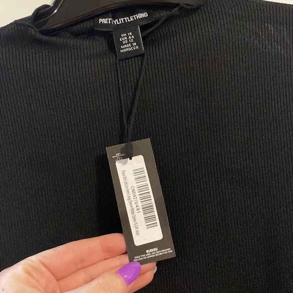 PLT Black Rib Lettuce Hem Long Sleeve Midaxi Dress size 12 NEW with tag sexy - Picture 6 of 6